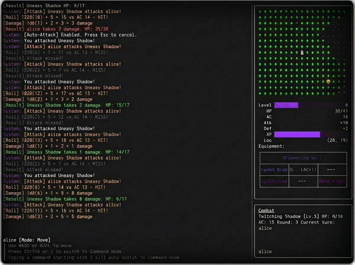 Gameplay: combat log, minimap, and character panel